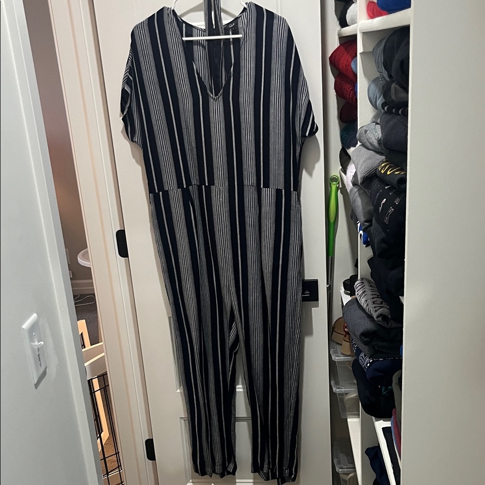 Rails Navy and White Striped Jumpsuit
